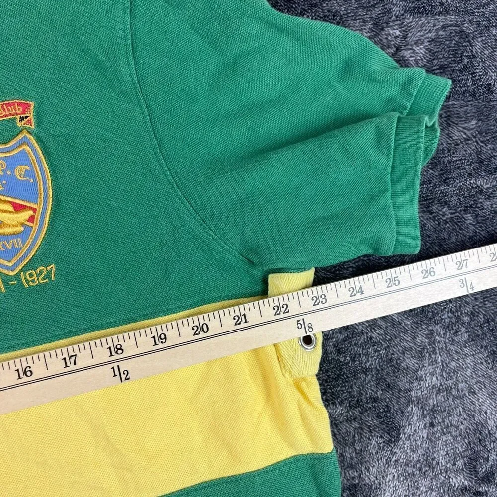 Vtg Polo Ralph Lauren Rugby Country Club Patch Polo Striped Short Sleeve XL